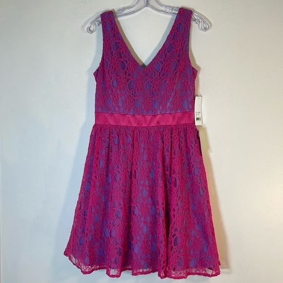 NWT. Adrianna Papell Hailey 4 Floral Lace Fit & Flare Dress. - Picture 1 of 13